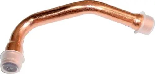 Kupferne Rohrverbindung mit Bogenform, geeignet für Anwendungen in der Heizungs- und Klimatechnik, hergestellt von Wolf.